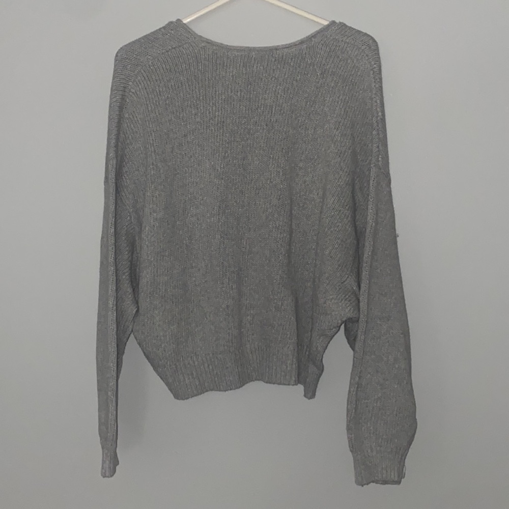 Free People cropped sweater heathered gray grey long sleeve scoop neck pullover - Picture 2 of 5